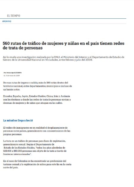 Tráfico de mujeres y niñas tiene 560 rutas en Colombia