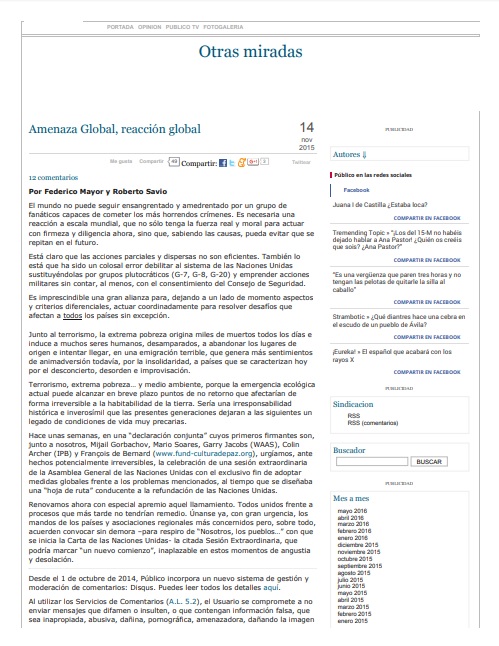 Amenaza Global, reacción global