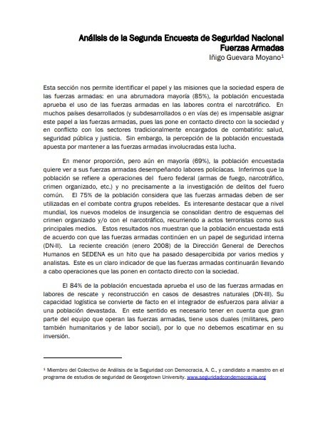Perspectivas de la Seguridad 2009 - Análisis de la Segunda Encuesta de Seguridad Nacional Fuerzas Armadas