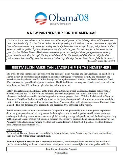 Barack Obama: A New Partnership for the Americas