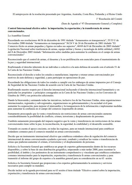 Control Internacional efectivo sobre la importación, la exportación y la transferencia de armas