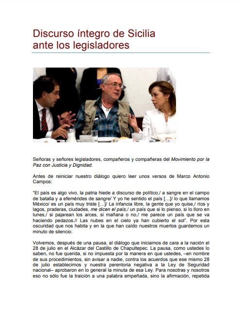 Palabras de Javier Sicilia en el Congreso de la Unión