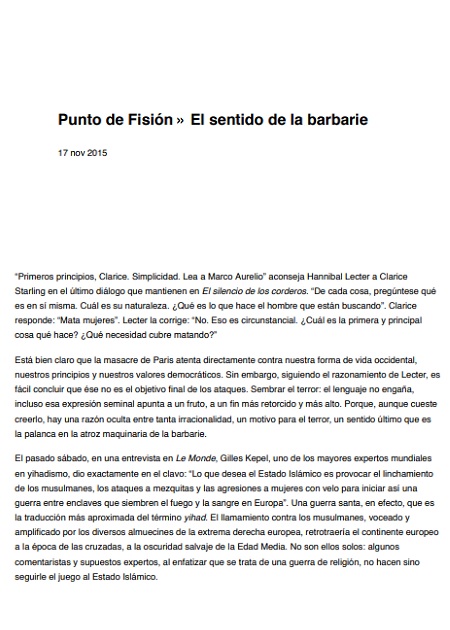 El sentido de la barbarie
