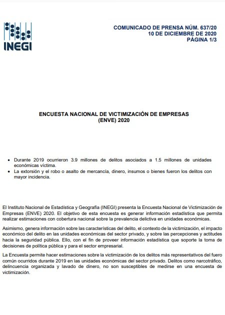 Encuesta nacional de victimización de empresas (ENVE) 2020