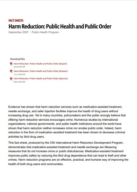 Harm Reduction: Public Health and Public Order
