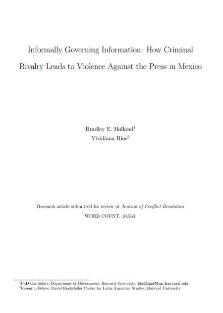 Informally Governing Information: How Criminal Rivalry Leads to Violence Against the Press in Mexico