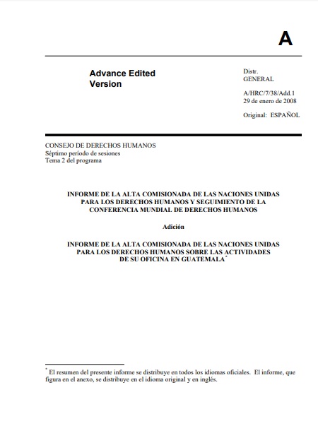 Informe de la Alta Comisionada de NU para Derechos Humanos sobre las actividades de su oficina en Guatemala