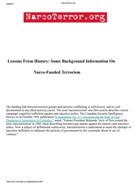 Lessons From History: Some Background Information On Narco-Funded Terrorism