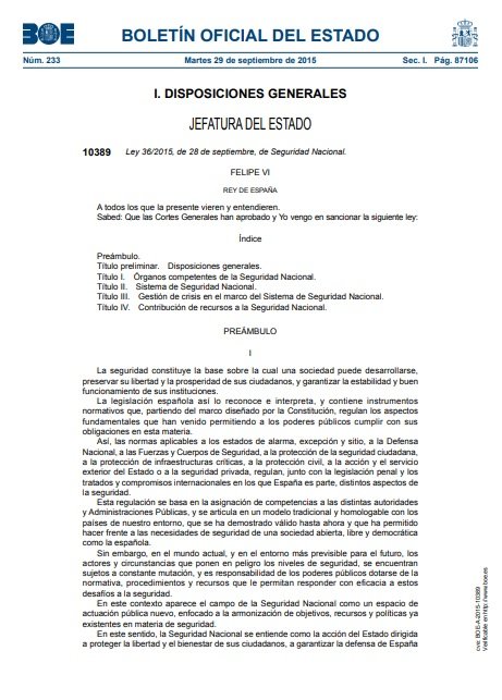 Ley Seguridad Nacional española 2015