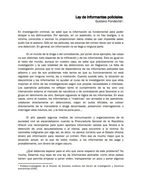 Perspectivas de la Seguridad 2009 - Ley de informantes policiales