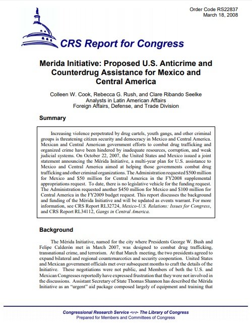 Merida Initiative: Proposed U.S. Anticrime and Counterdrug Assistance for Mexico and Central America
