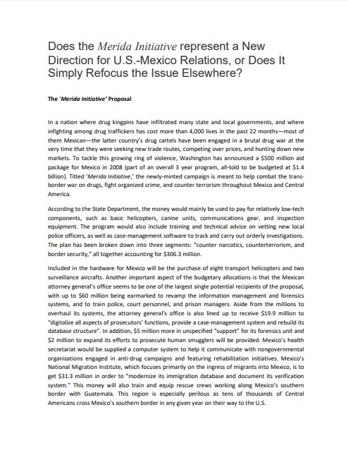 Does the Merida Initiative represent a New Direction for U.S.-Mexico Relations...?