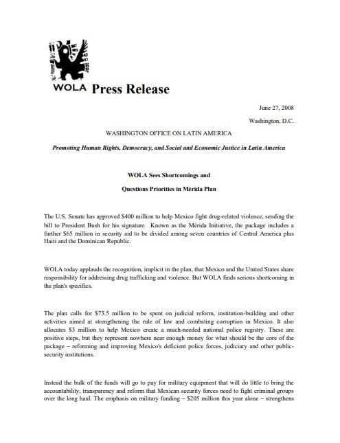 Press Release: WOLA Sees Shortcomings