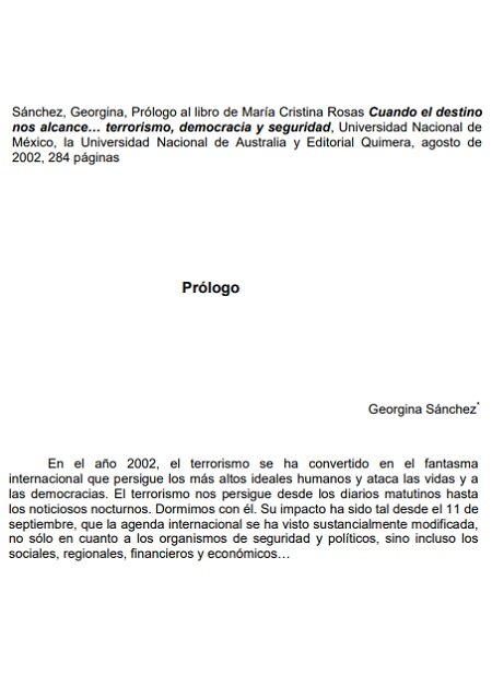 Prólogo al libro de María Cristina Rosas, Cuando el destino nos alcance… terrorismo, democracia y seguridad