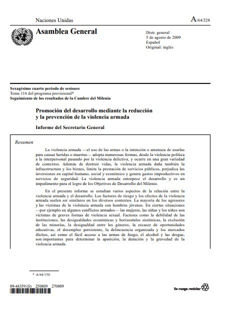 Promoción del desarrollo mediante la reducción y la prevención de la violencia armada