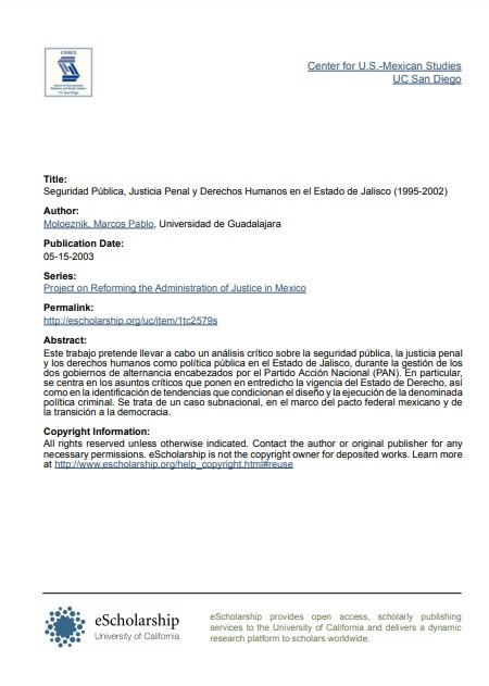 Seguridad Pública, Justicia Penal y Derechos Humanos en el Estado de Jalisco (1995-2002)