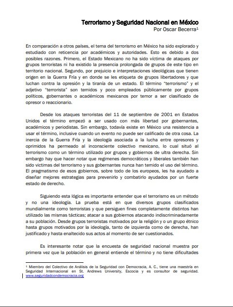 Perspectivas de la Seguridad 2009 - Terrorismo y Seguridad Nacional en México