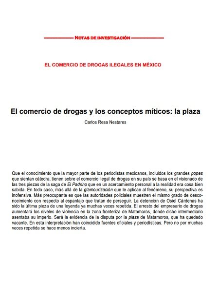 El comercio de drogas y los conceptos míticos: la plaza