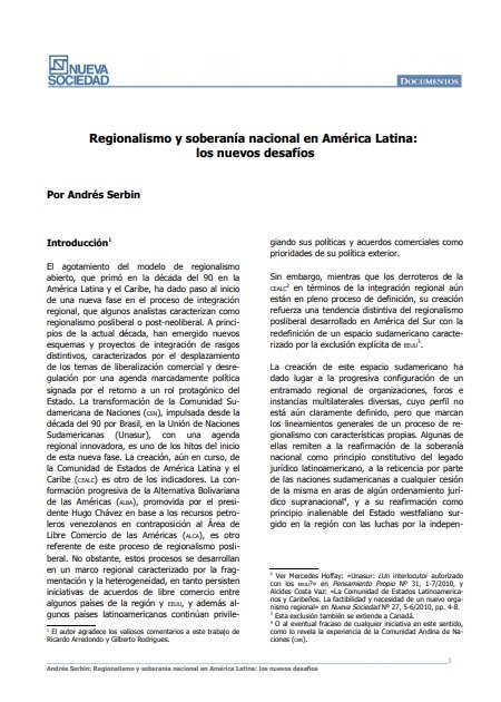 Regionalismo y soberanía nacional en América Latina: los nuevos desafíos